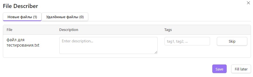 File Describer plugin window